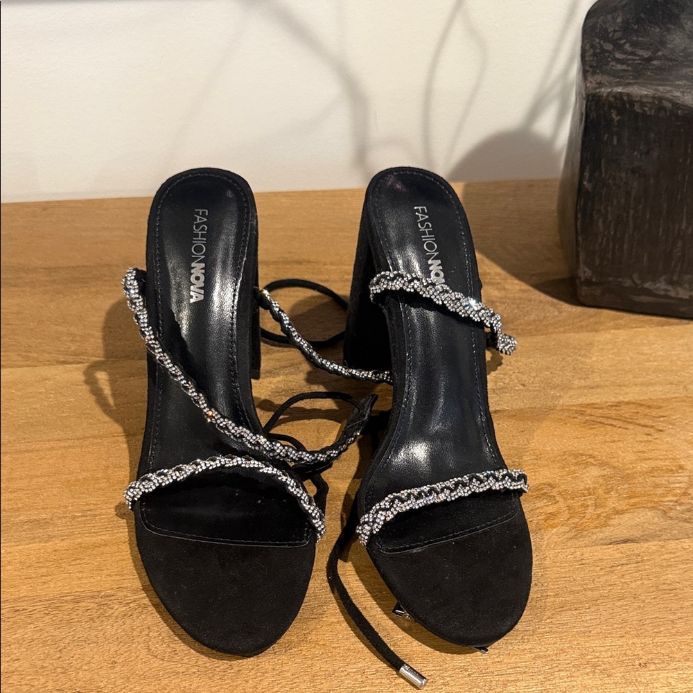 Fashion Nova Black Heels with Silver Accents